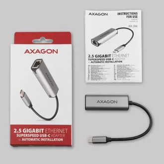 AXAGON ADE-25RC USB-C 3.2 Gen 1 - 2.5 Gigabitna Ethernet mrežna kartica, Realtek 8156, samodejna namestitev, siva