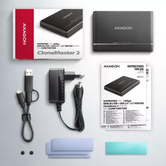 AXAGON ADSA-CC USB-C 10Gb/s - NVMe M.2 SSD in SATA 2,5"/3,5" SSD/HDD CLONE MASTER 2 adapter