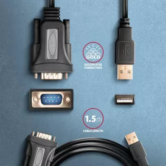 AXAGON ADS-1PQN, USB-A 2.0 - serijski RS-232 DB9-M FTDI adapter / kabel 1,5 m AXAGON ADS-1PQN, USB-A 2.0 - serijski RS-232 DB9-M FTDI adapter / kabel 1,5 m