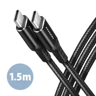AXAGON BUCM-CM15AB, HQ kabel USB-C <-> USB-C, 1,5 m, USB 2.0, PD 60W 3A, ALU, oplet, črn