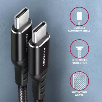AXAGON BUCM-CM15AB, HQ kabel USB-C <-> USB-C, 1,5 m, USB 2.0, PD 60W 3A, ALU, oplet, črn