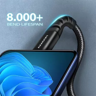 AXAGON BUCM-CM15AB, HQ kabel USB-C <-> USB-C, 1,5 m, USB 2.0, PD 60W 3A, ALU, oplet, črn