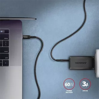 AXAGON BUCM-CM15AB, HQ kabel USB-C <-> USB-C, 1,5 m, USB 2.0, PD 60W 3A, ALU, oplet, črn