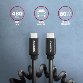 AXAGON BUCM-CM20TB, kabel TWISTER USB-C <-> USB-C, 1,1 m, USB 2.0, PD 60W 3A, ALU, tpe, črn