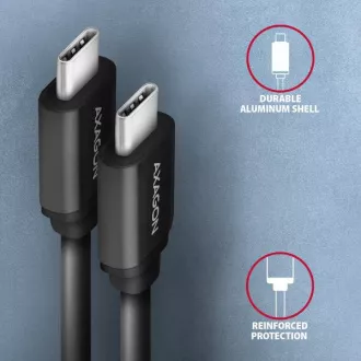 AXAGON BUCM-CM20TB, kabel TWISTER USB-C <-> USB-C, 1,1 m, USB 2.0, PD 60W 3A, ALU, tpe, črn