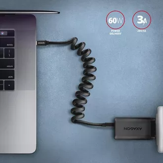 AXAGON BUCM-CM20TB, kabel TWISTER USB-C <-> USB-C, 1,1 m, USB 2.0, PD 60W 3A, ALU, tpe, črn