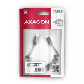 AXAGON BUCM-CM20TB, kabel TWISTER USB-C <-> USB-C, 1,1 m, USB 2.0, PD 60W 3A, ALU, tpe, črn