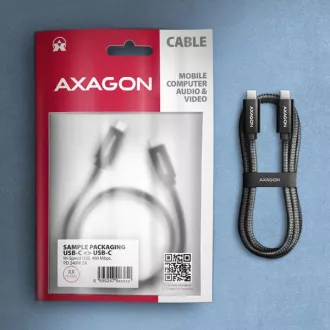 AXAGON BUCM2-CM15AB, kabel CHARGE USB-C <-> USB-C, 1,5 m, Hi-Speed USB, PD 240W 5A, ALU, oplet, črn