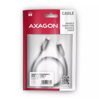 AXAGON BUCM2-CM30AB, CHARGE kabel USB-C <-> USB-C, 3 m, Hi-Speed USB, PD 240W 5A, ALU, oplet, črn