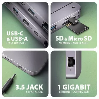 AXAGON HMC-12GM2, vozlišče USB 10Gb/s, 3x USB-A, USB-C, HDMI, DP, RJ-45 GLAN, M.2, SD/mSD, avdio, PD 100W, kabel USB-C 50cm AXAGON HMC-12GM2, vozlišče USB 10Gb/s, 3x USB-A, USB-C, HDMI, DP, RJ-45 GLAN, M.2, SD/mSD, avdio, PD 100W, kabel USB-C 50cm