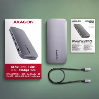 AXAGON HMC-12GM2, vozlišče USB 10Gb/s, 3x USB-A, USB-C, HDMI, DP, RJ-45 GLAN, M.2, SD/mSD, avdio, PD 100W, kabel USB-C 50cm AXAGON HMC-12GM2, vozlišče USB 10Gb/s, 3x USB-A, USB-C, HDMI, DP, RJ-45 GLAN, M.2, SD/mSD, avdio, PD 100W, kabel USB-C 50cm
