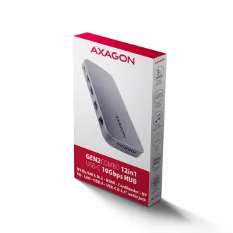 AXAGON HMC-12GM2, vozlišče USB 10Gb/s, 3x USB-A, USB-C, HDMI, DP, RJ-45 GLAN, M.2, SD/mSD, avdio, PD 100W, kabel USB-C 50cm AXAGON HMC-12GM2, vozlišče USB 10Gb/s, 3x USB-A, USB-C, HDMI, DP, RJ-45 GLAN, M.2, SD/mSD, avdio, PD 100W, kabel USB-C 50cm