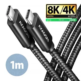 AXAGON BUCM4X-CM10AB NewGEN  kabel USB-C <-> USB-C, 1 m, USB4 Gen 3×2, PD 240W 5A, 8K HD, ALU, oplet, črn