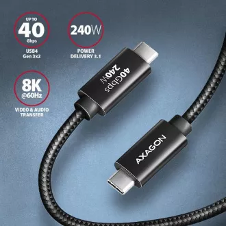 AXAGON BUCM4X-CM10AB NewGEN  kabel USB-C <-> USB-C, 1 m, USB4 Gen 3×2, PD 240W 5A, 8K HD, ALU, oplet, črn