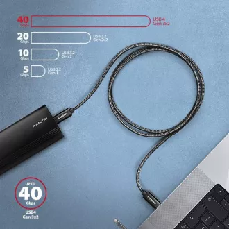 AXAGON BUCM4X-CM10AB NewGEN  kabel USB-C <-> USB-C, 1 m, USB4 Gen 3×2, PD 240W 5A, 8K HD, ALU, oplet, črn