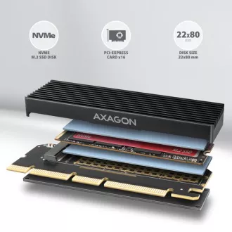 AXAGON PCEM2-XS, adapter za režo PCIe x16 - M.2 NVMe M-key, ohišje z radiatorjem za pasivno hlajenje AXAGON PCEM2-XS, adapter za režo PCIe x16 - M.2 NVMe M-key, ohišje z radiatorjem za pasivno hlajenje