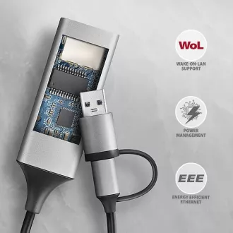 AXAGON ADE-TXCA, USB-C USB-A 3.2 Gen 1 - Gigabitna Ethernet omrežna kartica, Asix AX88179, samodejna namestitev AXAGON ADE-TXCA, USB-C USB-A 3.2 Gen 1 - Gigabitna Ethernet omrežna kartica, Asix AX88179, samodejna namestitev
