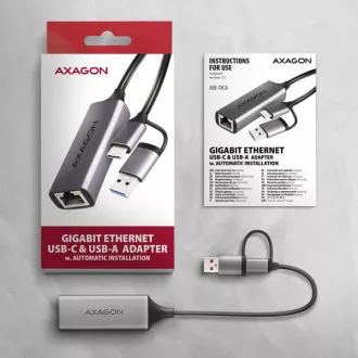 AXAGON ADE-TXCA, USB-C USB-A 3.2 Gen 1 - Gigabitna Ethernet omrežna kartica, Asix AX88179, samodejna namestitev AXAGON ADE-TXCA, USB-C USB-A 3.2 Gen 1 - Gigabitna Ethernet omrežna kartica, Asix AX88179, samodejna namestitev