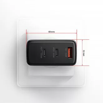 AXAGON ACU-DPQ100, omrežni polnilnik GaN, 100 W, 3x vhod (USB-A   dvojni USB-C), PD3.0/PPS/QC4 /Apple, črn
