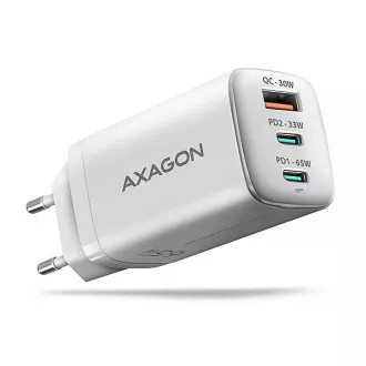 AXAGON ACU-DPQ65W, omrežni polnilnik GaN 65 W, 3 vhodi (USB-A   dvojni USB-C), PD3.0/QC4 /PPS/Apple, bel