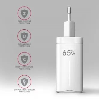 AXAGON ACU-DPQ65W, omrežni polnilnik GaN 65 W, 3 vhodi (USB-A   dvojni USB-C), PD3.0/QC4 /PPS/Apple, bel