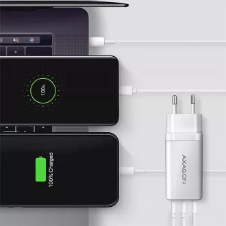 AXAGON ACU-DPQ65W, omrežni polnilnik GaN 65 W, 3 vhodi (USB-A   dvojni USB-C), PD3.0/QC4 /PPS/Apple, bel