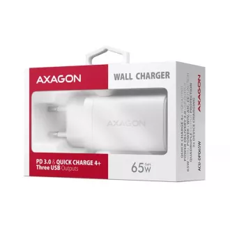 AXAGON ACU-DPQ65W, omrežni polnilnik GaN 65 W, 3 vhodi (USB-A   dvojni USB-C), PD3.0/QC4 /PPS/Apple, bel
