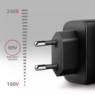 AXAGON ACU-PQ45 GaN omrežni polnilec 45 W, 2x vrata (USB-A   USB-C), PD3.0/PPS/QC4 /SFC 2.0/AFC/Apple