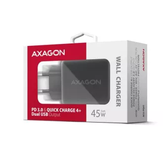 AXAGON ACU-PQ45 GaN omrežni polnilec 45 W, 2x vrata (USB-A   USB-C), PD3.0/PPS/QC4 /SFC 2.0/AFC/Apple
