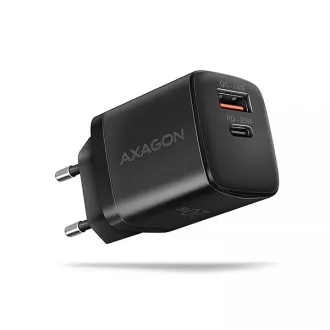 AXAGON ACU-PQ20, 20W omrežni polnilnik, 2x vhod (USB-A   USB-C), PD3.0/PPS/QC4 /AFC/Apple, črn