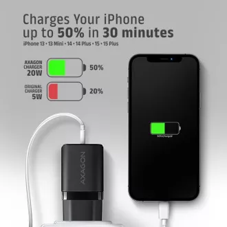 AXAGON ACU-PQ20, 20W omrežni polnilnik, 2x vhod (USB-A   USB-C), PD3.0/PPS/QC4 /AFC/Apple, črn