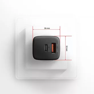 AXAGON ACU-PQ20, 20W omrežni polnilnik, 2x vhod (USB-A   USB-C), PD3.0/PPS/QC4 /AFC/Apple, črn