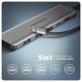 AXAGON HMC-5H, vozlišče USB 5Gb/s, 3x USB-A, HDMI 4k/30Hz, PD 100W, kabel USB-C 100cm