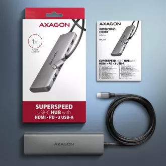 AXAGON HMC-5H, vozlišče USB 5Gb/s, 3x USB-A, HDMI 4k/30Hz, PD 100W, kabel USB-C 100cm