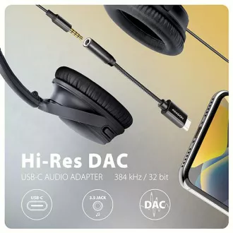 AXAGON ADA-HC, USB-C na 3,5-milimetrski priključek - avdio adapter DAC visoke ločljivosti, 384 kHz/32 bitov, stereo