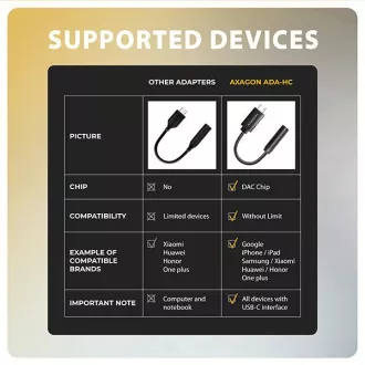 AXAGON ADA-HC, USB-C na 3,5-milimetrski priključek - avdio adapter DAC visoke ločljivosti, 384 kHz/32 bitov, stereo