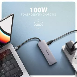 AXAGON HMC-5H60, vozlišče USB 5Gb/s, priključki 2x USB-A, 1x USB-C, HDMI 4k/60, PD 100W, kabel USB-C 15cm