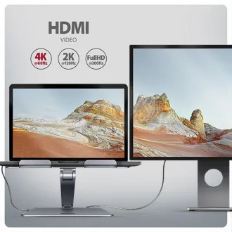 AXAGON HMC-STND, stojalo za 10"-17" prenosnike, vozlišče USB 5Gb/s, 3x USB-A, HDMI 4k/60Hz, RJ-45, PD 100W, kabel USB-C 60cm - Rabljeno