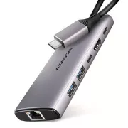 AXAGON HMC-6G2L, vozlišče USB 10Gb/s, 2x USB-A, 1x USB-C, HDMI 4k/60, RJ-45, PD 100W, kabel USB-C 15cm