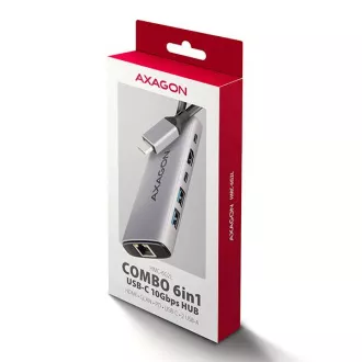 AXAGON HMC-6G2L, vozlišče USB 10Gb/s, 2x USB-A, 1x USB-C, HDMI 4k/60, RJ-45, PD 100W, kabel USB-C 15cm
