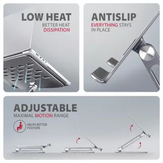 AXAGON STND-LQ aluminijasto stojalo za prenosni računalnik HQ 10"-17,3" z nastavljivo višino in kotom, sivo