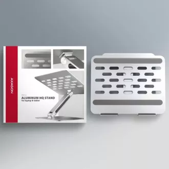 AXAGON STND-LQ aluminijasto stojalo za prenosni računalnik HQ 10"-17,3" z nastavljivo višino in kotom, sivo