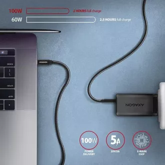 AXAGON BUCM32-CM15AB, SPEED  kabel USB-C <-> USB-C, 1,5 m, USB 20Gb/s, PD 100W 5A, 4K HD, ALU, oplet, črn
