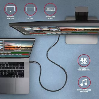 AXAGON BUCM32-CM15AB, SPEED  kabel USB-C <-> USB-C, 1,5 m, USB 20Gb/s, PD 100W 5A, 4K HD, ALU, oplet, črn