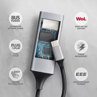 AXAGON ADE-TXPD, USB-C 3.2 Gen 1 - Gigabitna Ethernet omrežna kartica, Asix AX88179, PD 100W, samodejna namestitev