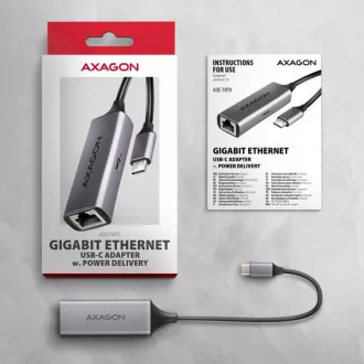 AXAGON ADE-TXPD, USB-C 3.2 Gen 1 - Gigabitna Ethernet omrežna kartica, Asix AX88179, PD 100W, samodejna namestitev