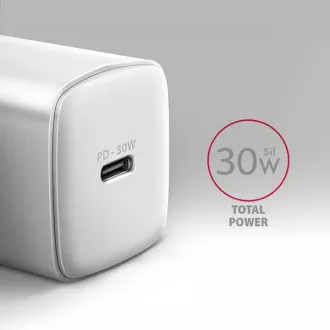 AXAGON ACU-PD30W, polnilec 30 W, 1x vrata USB-C, PD3.0/PPS/QC4 /SFC/AFC/Apple, bel