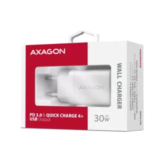AXAGON ACU-PD30W, polnilec 30 W, 1x vrata USB-C, PD3.0/PPS/QC4 /SFC/AFC/Apple, bel