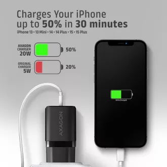 AXAGON ACU-PD20, 20W omrežni polnilnik, 1x vrata USB-C, PD3.0/PPS/QC4 /AFC/Apple, črna