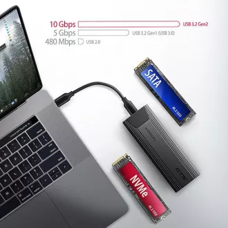 AXAGON EEM2-GTS2, USB-C 10Gb/s - M.2 NVMe & SATA SSD kovinska THIN škatla, brez vijakov